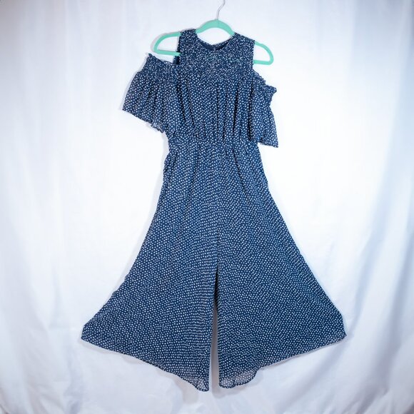 Zara Basic Womens Polka Dot Jumpsuit Wide Leg Navy Blue White Size M